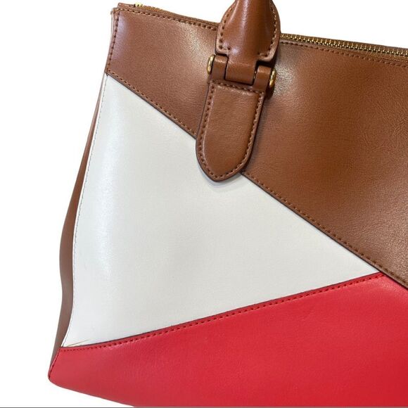 R.L.L Ralph Laure 💯% Cow Leather Tri-Color Colorblock Handbag - Picture 5 of 16